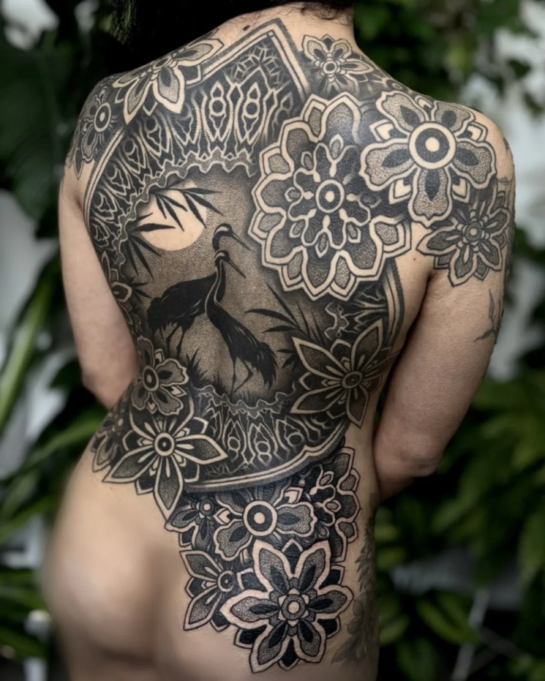 Ornamental blackwork back piece by Simon, Bristol